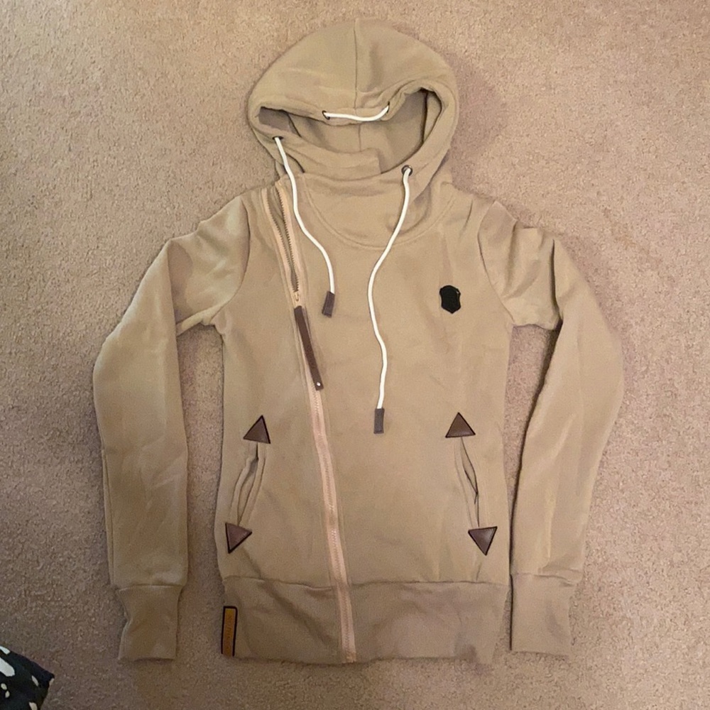 Tan Side-Zip Hooded Jacket